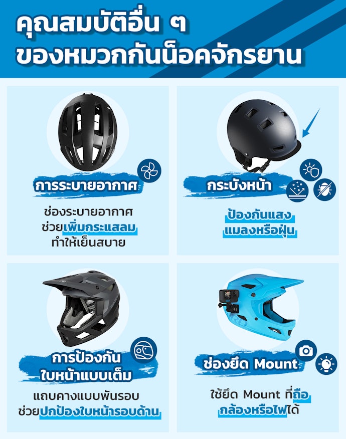 ตรวจสอบคุณสมบัติต่าง ๆ ของหมวกกันน็อคจักรยาน