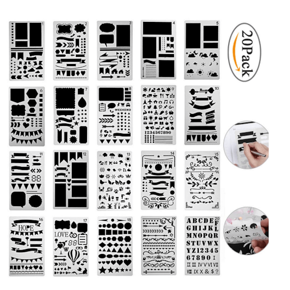 louis will sengshen 20 Pieces Bullet Journal Stencil Set Plastic Planner Stencils Translation missing: th.activerecord.decorators.item_part_image/alt