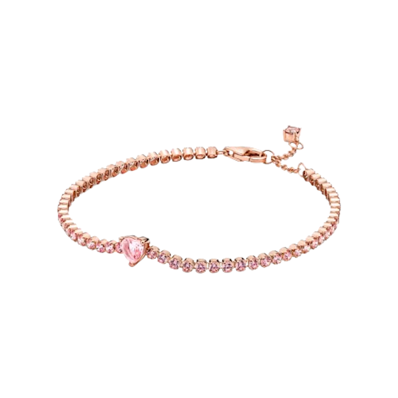 Heart 14k Rose Gold-Plated Tennis Bracelet With Orchid Pink Crystal 1