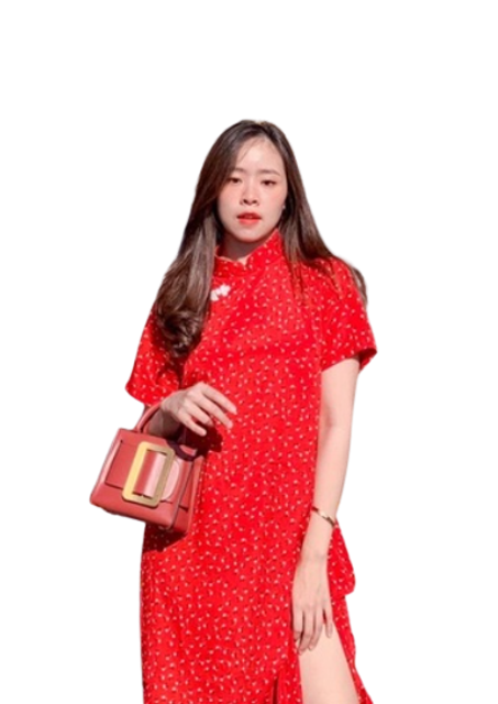 ชุดกี่เพ้า เดรสคอจีน ลายดอกซากุระเล็ก 2