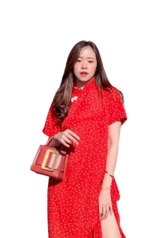 ชุดกี่เพ้า เดรสคอจีน ลายดอกซากุระเล็ก 2