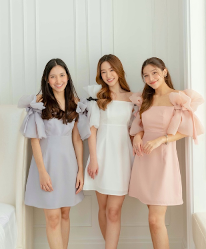 ชุดเพื่อนเจ้าสาว เดรสปาดไหล่ Mini Dress 11 3