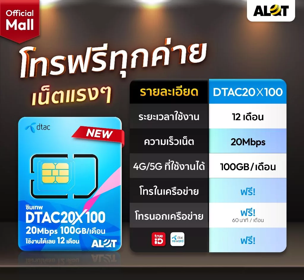 ซิมคงกระพัน 20 Mbps X 100 ซิมรายปี 3