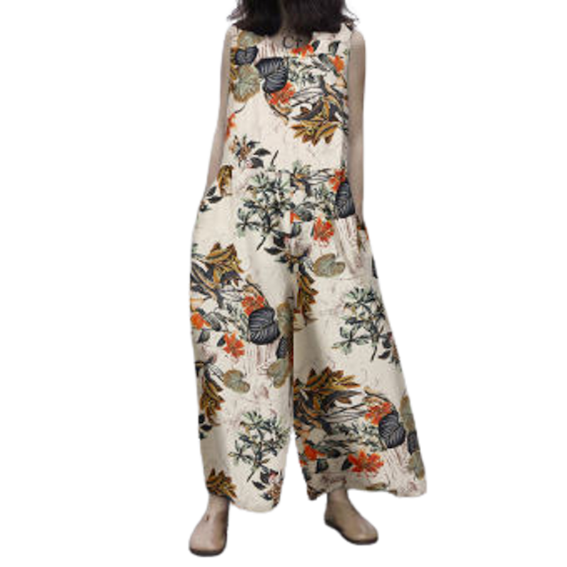 จั๊มสูทขายาว รุ่น Womens Sleeveless Floral Jumpsuit Playsuit Romper Wide Leg Overalls Plus Size 1