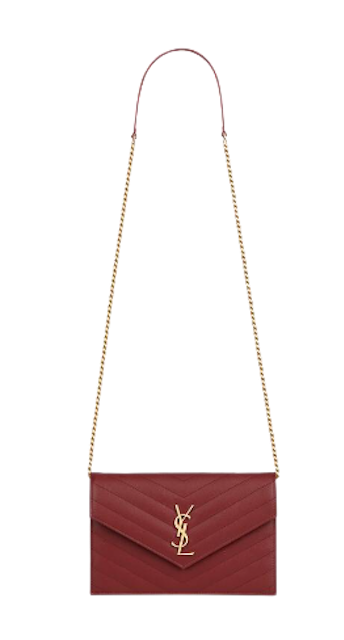 กระเป๋าแบรนด์เนม ราคาไม่เกิน 50,000 รุ่น Cassandre Saint Laurent Matelassé Envelope Chain Wallet In Grain De Poudre Embossed Leather  5