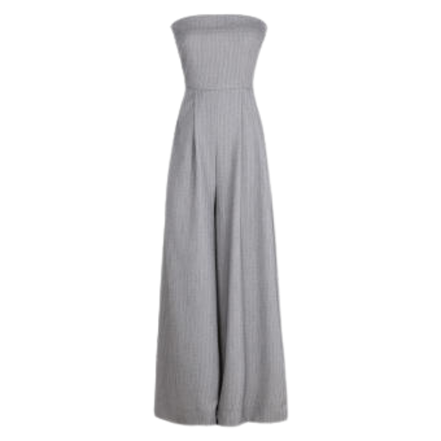 จั๊มสูทขายาว Women Clothing Jumpsuits Off Shoulder Wide Leg High Waist Elegant Stripe Pant  1