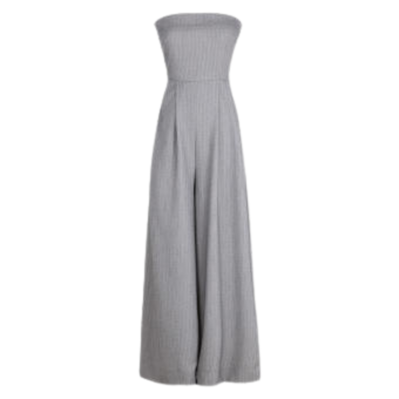 จั๊มสูทขายาว Women Clothing Jumpsuits Off Shoulder Wide Leg High Waist Elegant Stripe Pant 1