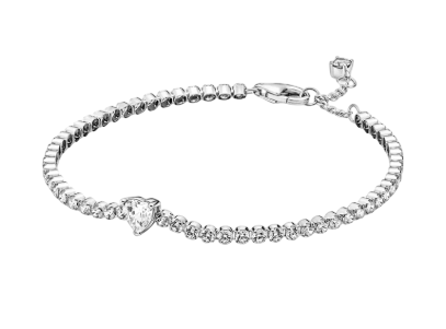 Heart Sterling Silver Tennis Bracelet With Clear Cubic Zirconia 1