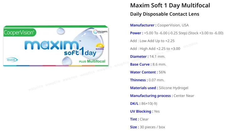 คอนแทคเลนส์ Soft 1 Day Multifocal   2