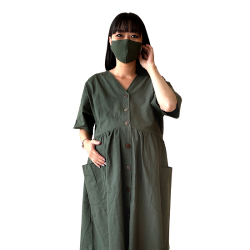 ชุดคลุมท้อง Maternity Casual Button Dress 2