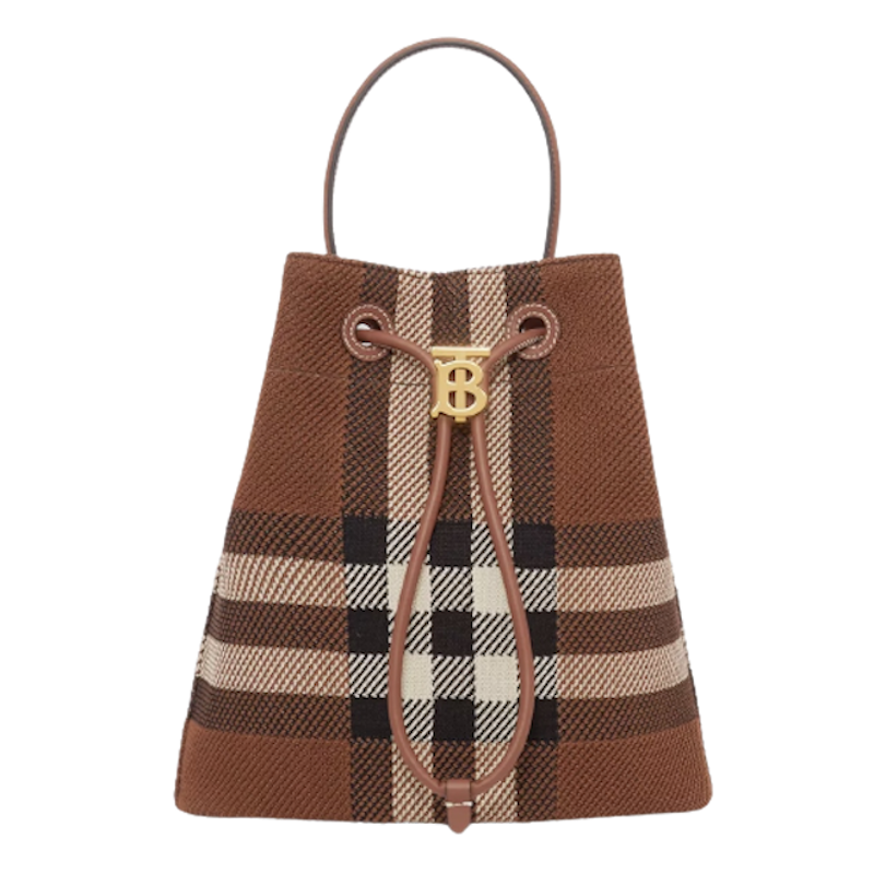 กระเป๋า Burberry รุ่น Knitted Check and Leather Small TB Bucket Bag 1