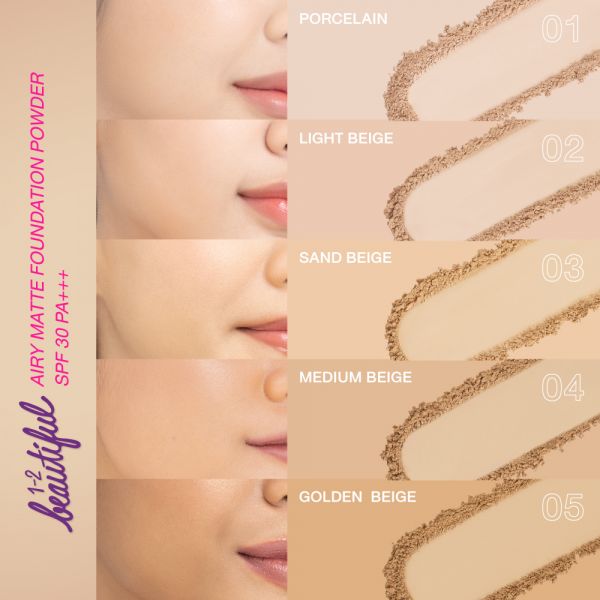 1-2-BEAUTIFUL AIRY MATTE FOUNDATION POWDER สี 02 Light Beige 3