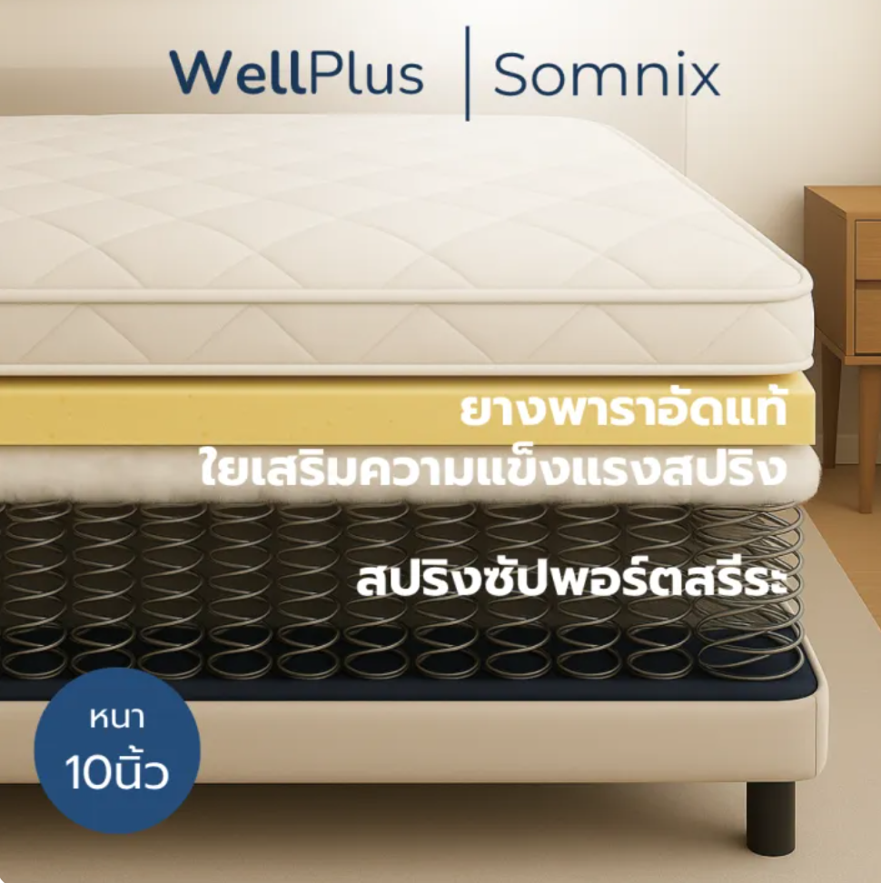 ที่นอนยางพาราแท้เสริมสปริงพรีเมียม รุ่น Somnix 2