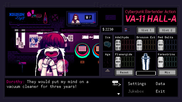 เกมแนว Visual Novel VA-11 Hall-A: Cyberpunk Bartender Action 2
