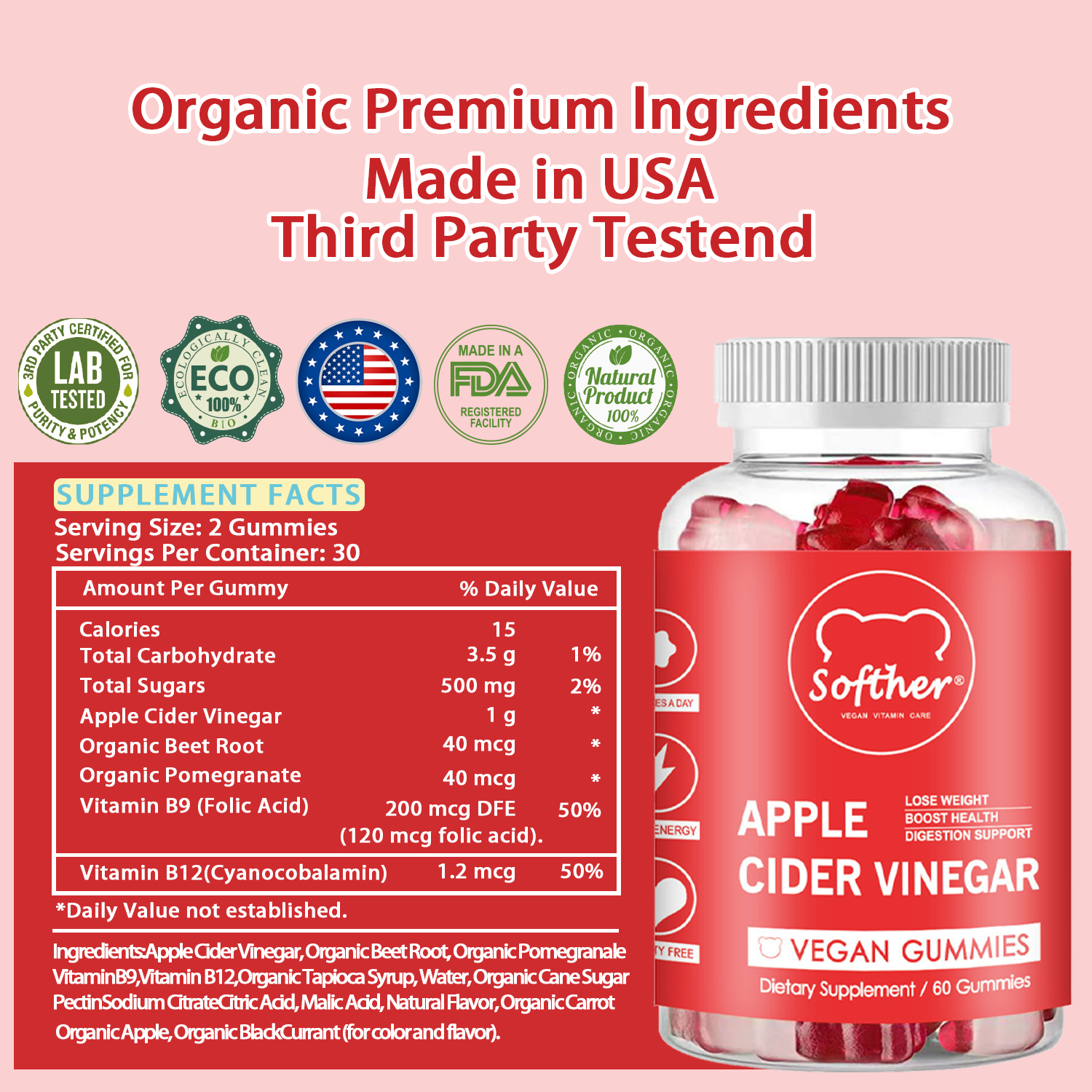 น้ำส้มสายชูแอปเปิ้ลกัมมี่ Apple Cider Vinegar Gummies  3