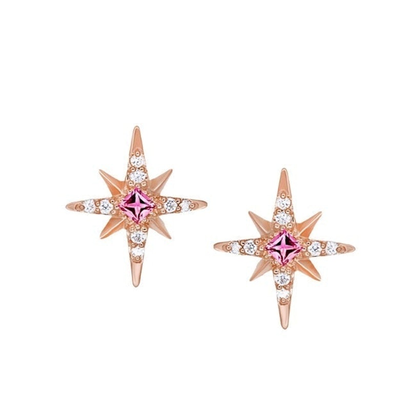 เครื่องประดับ เสริมดวงความรัก Pink Tourmaline 8 Fortune Star Earring 1