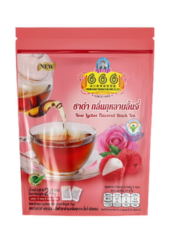 เครื่องดื่มแก้ท้องผูก ชาดำผงกลิ่นกุหลาบลิ้นจี่ ชนิดซอง 1