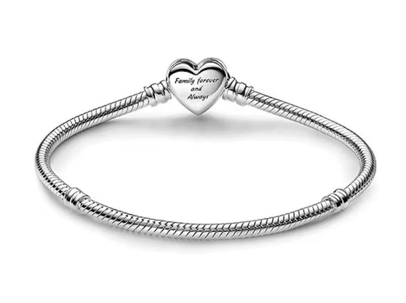 Snake Chain Sterling Silver Bracelet With Infinity Heart Clasp With Clear Cubic Zirconia 2