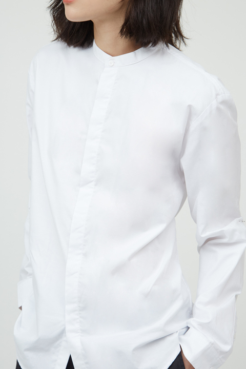 Womne's Long Sleeve White Oxford Chinese Collar Shirt 2