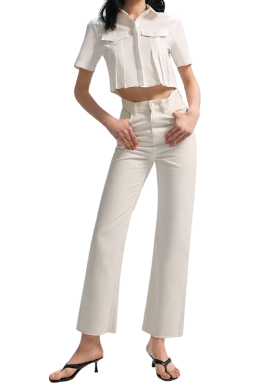 Cropped Short-Sleeve Blouse with Pleated Detail 2