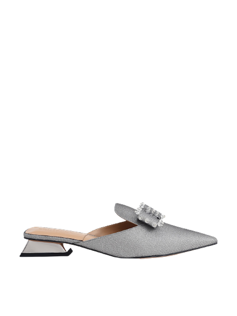 รองเท้าส้นเตี้ย Bead-Embellished Metallic Loafer Mules - Pewter 1
