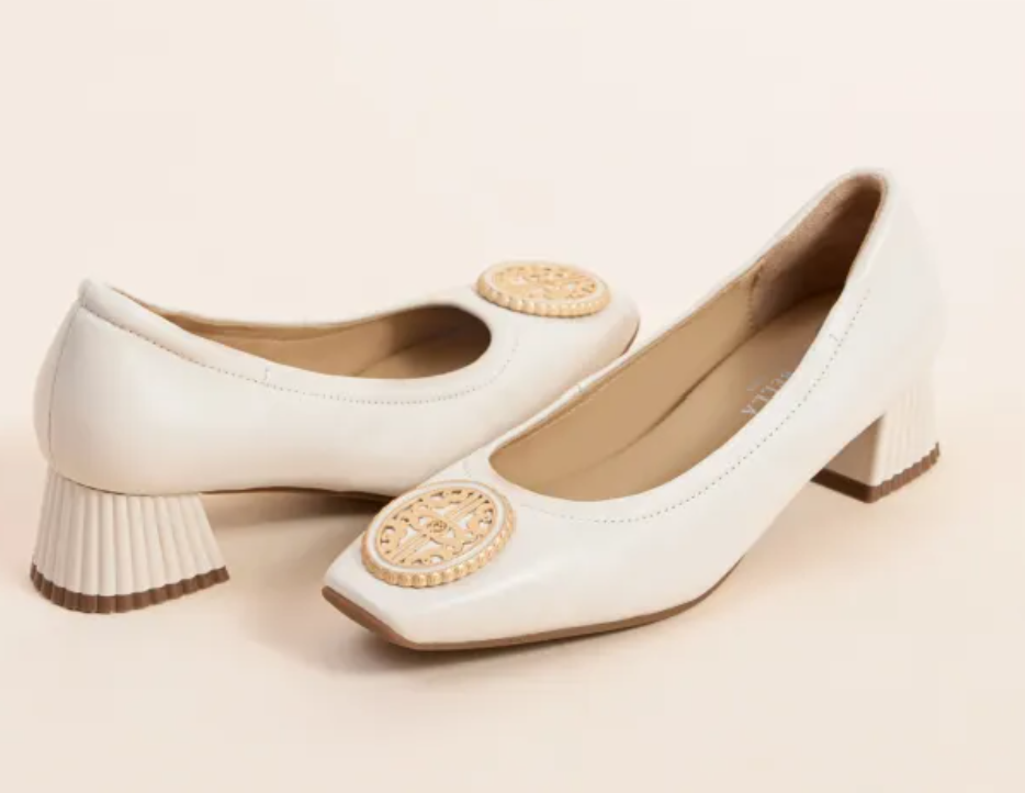 รองเท้าคัชชูส้นสูงหนังแกะ LB Amore Queen Mid Heels - Pearl 2