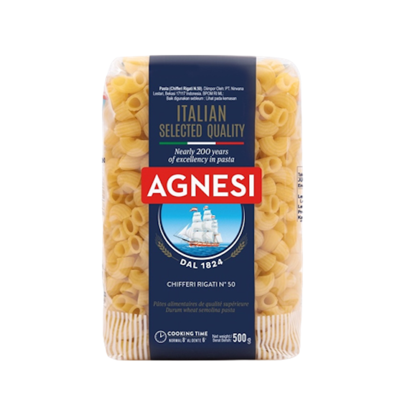 เส้นพาสต้า Agnesi พาสต้าเส้นงอ Chifferi Rigati No.50 1