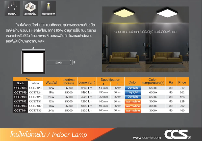 โคมไฟดาวน์ไลท์ แบบติดลอย รุ่น Square 5