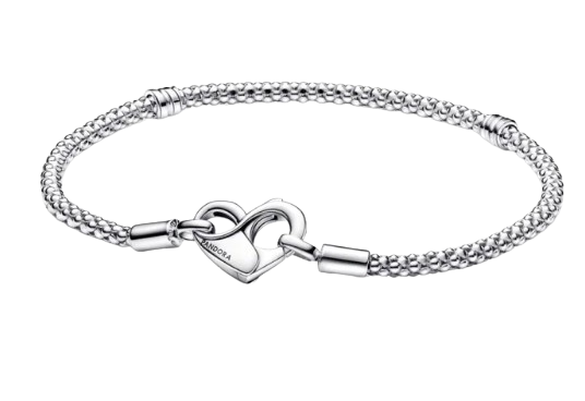 Studded Chain Sterling Silver Bracelet with Heart Clasp 1