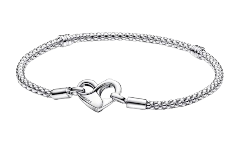 Studded Chain Sterling Silver Bracelet with Heart Clasp 1