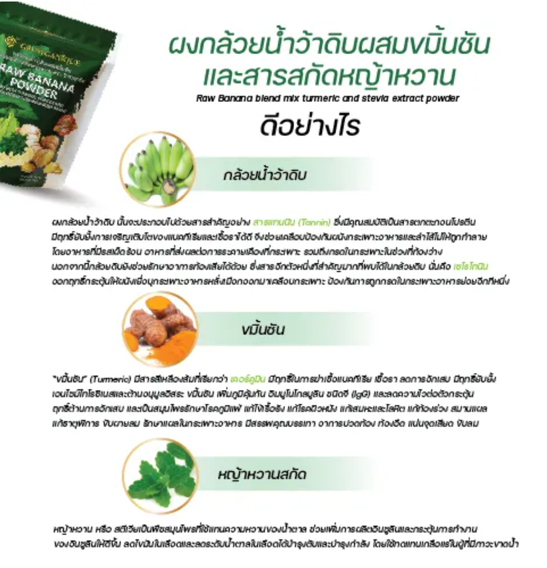 ผงกล้วยน้ำว้าดิบผสมขมิ้น สูตรผสมสารสกัดหญ้าหวาน 3