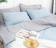 SANTA ผ้าปูที่นอน เสริมดวงความรัก สีฟ้า - เทาอ่อน 1