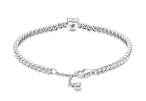 Heart Sterling Silver Tennis Bracelet With Clear Cubic Zirconia 2
