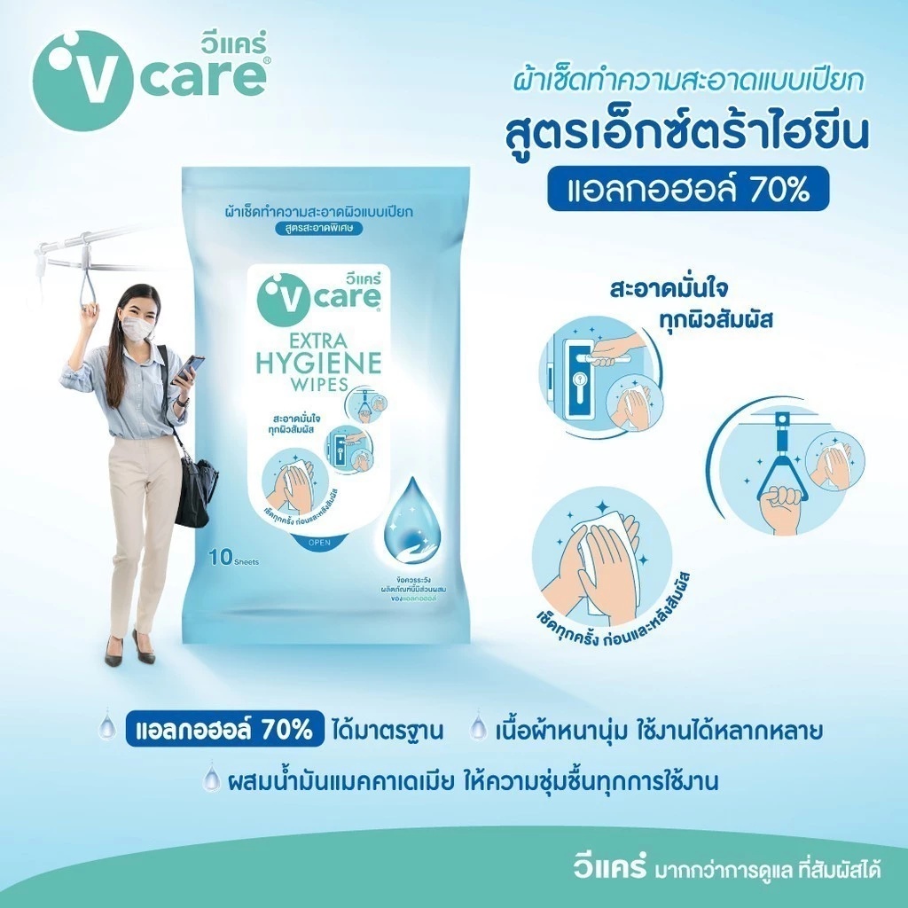 ผ้าเปียกแอลกอฮอล์ 70% Extra Hygiene Wipes 3