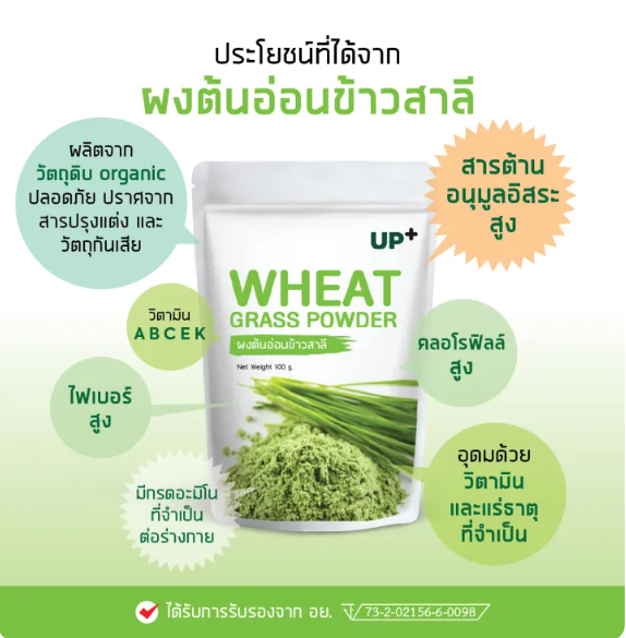 ผงต้นอ่อนข้าวสาลี ออร์แกนิค Wheatgrass Powder Up+ 2