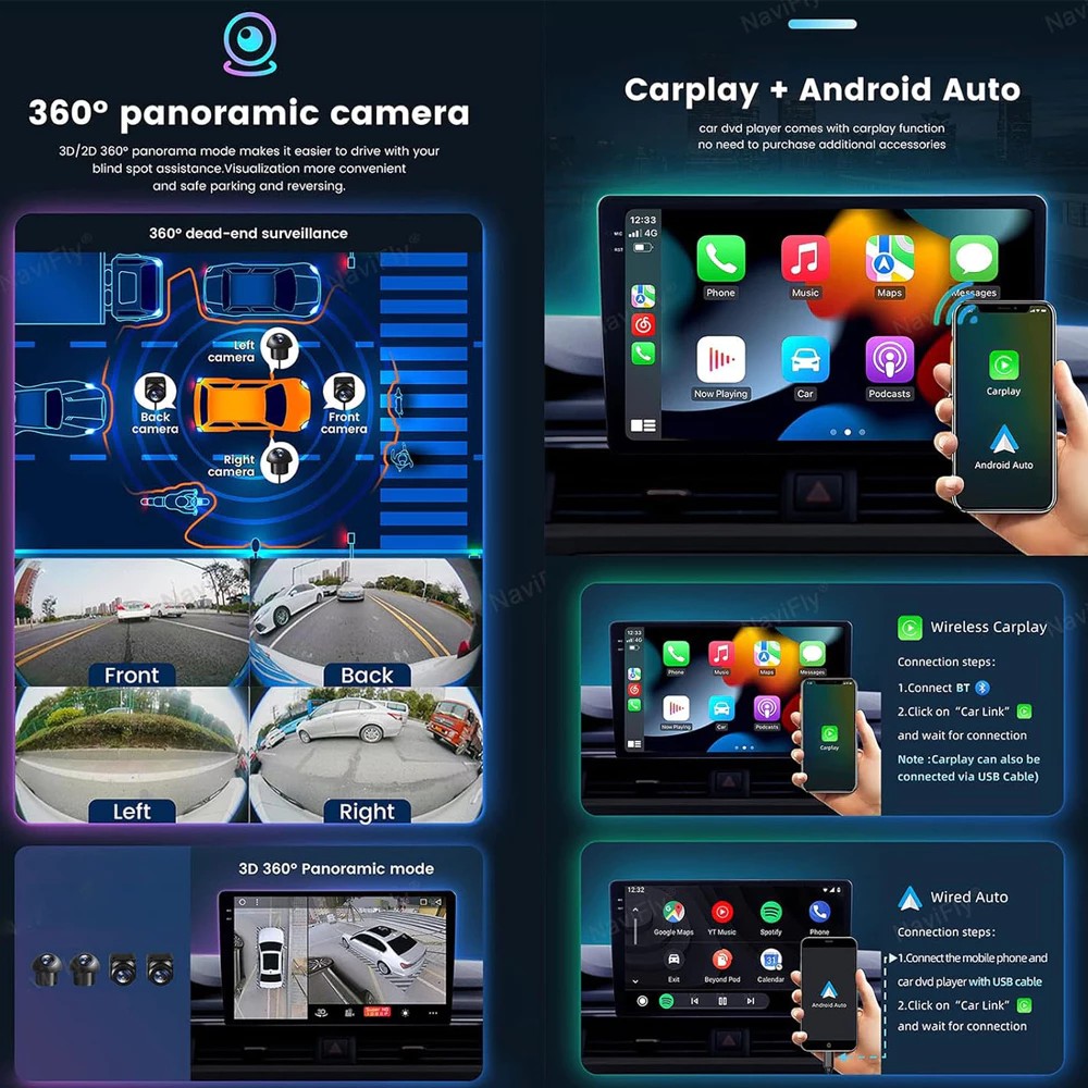 เครื่องเล่นแอนดรอยด์ในรถ CarPlay 4RAM + 32G จอ 9" 3