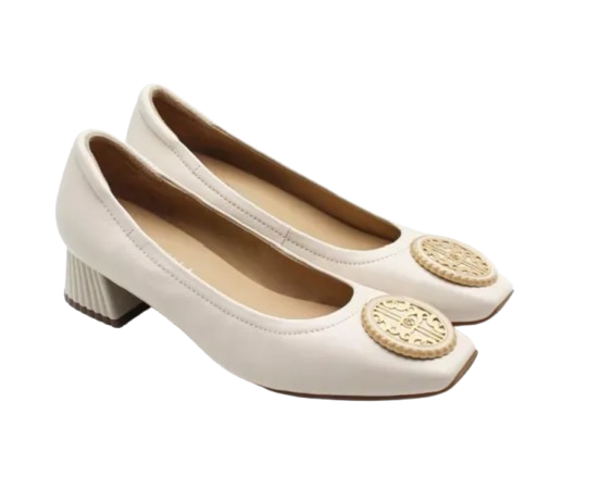 รองเท้าคัชชูส้นสูงหนังแกะ LB Amore Queen Mid Heels - Pearl 1