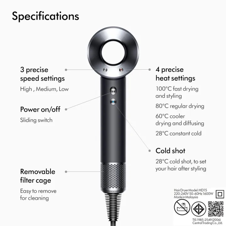  Supersonic™ hair dryer HD15 SS Bk/Nk 3