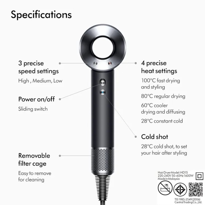 Supersonic™ hair dryer HD15 SS Bk/Nk 3