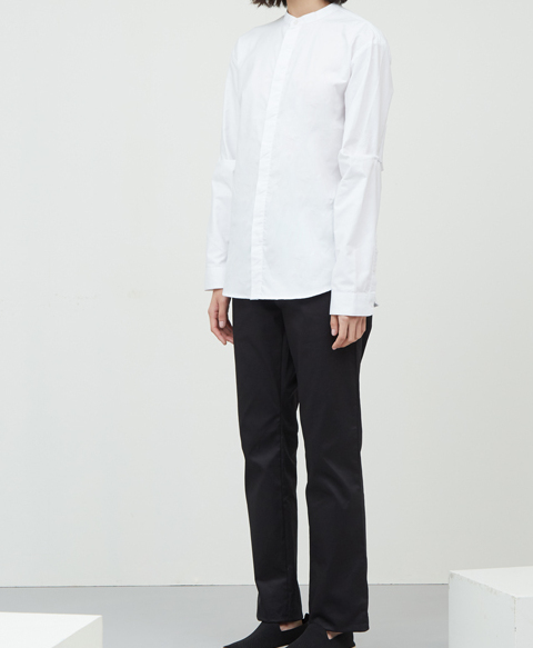 Womne's Long Sleeve White Oxford Chinese Collar Shirt 3