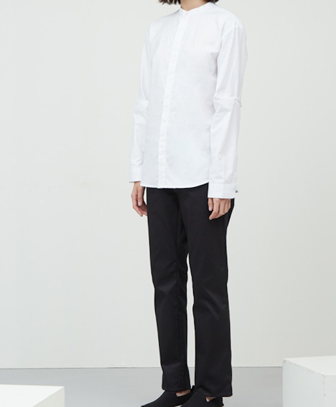 Womne's Long Sleeve White Oxford Chinese Collar Shirt 3
