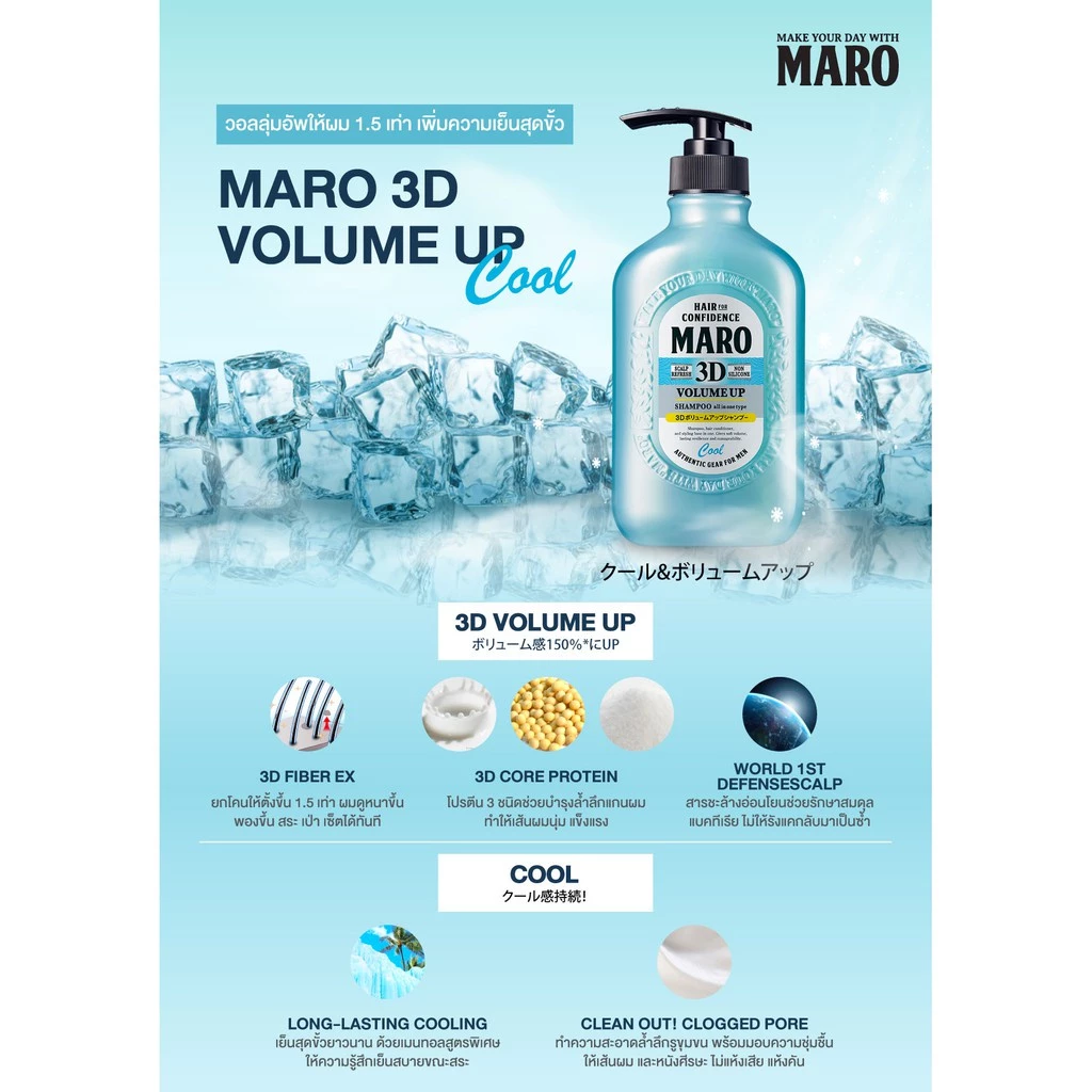 แชมพูสูตรเย็น 3D Volume Up Shampoo COOL 3