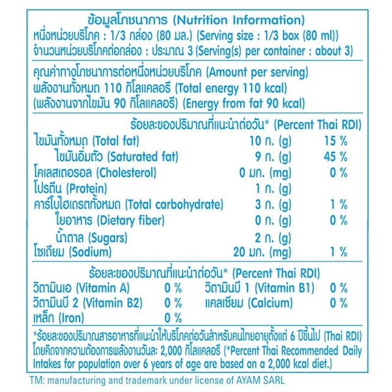 กะทิออร์แกนิกผสมน้ำมะพร้าว สูตรไขมันน้อย 3
