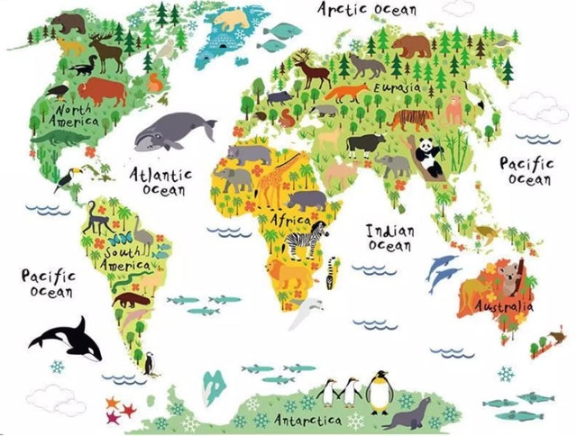 แผนที่โลก สติกเกอร์แผนที่โลกลายสัตว์ 1