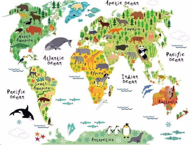 แผนที่โลก สติกเกอร์แผนที่โลกลายสัตว์ 1