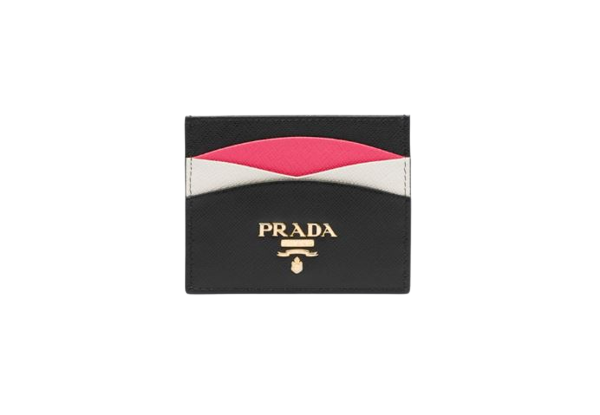 Black/Hibiscus Saffiano Leather Card Holder 1