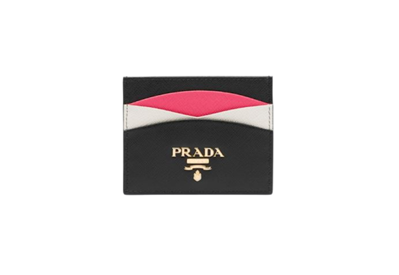Black/Hibiscus Saffiano Leather Card Holder 1