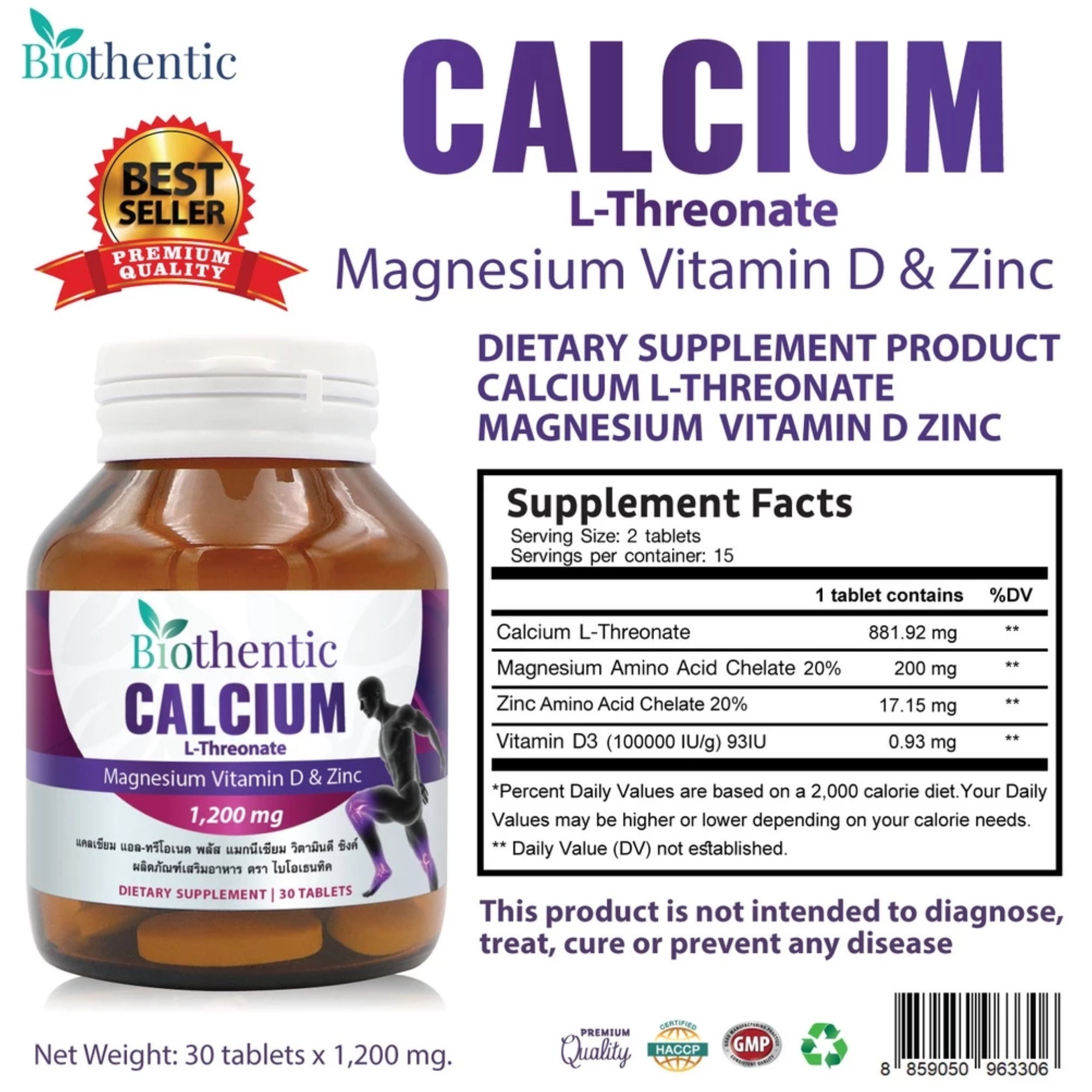 Calcium L - Threonate Plus Magnesium Vitamin D 2