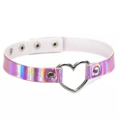 9. Yika – PU Leather Holographic Heart Choker
