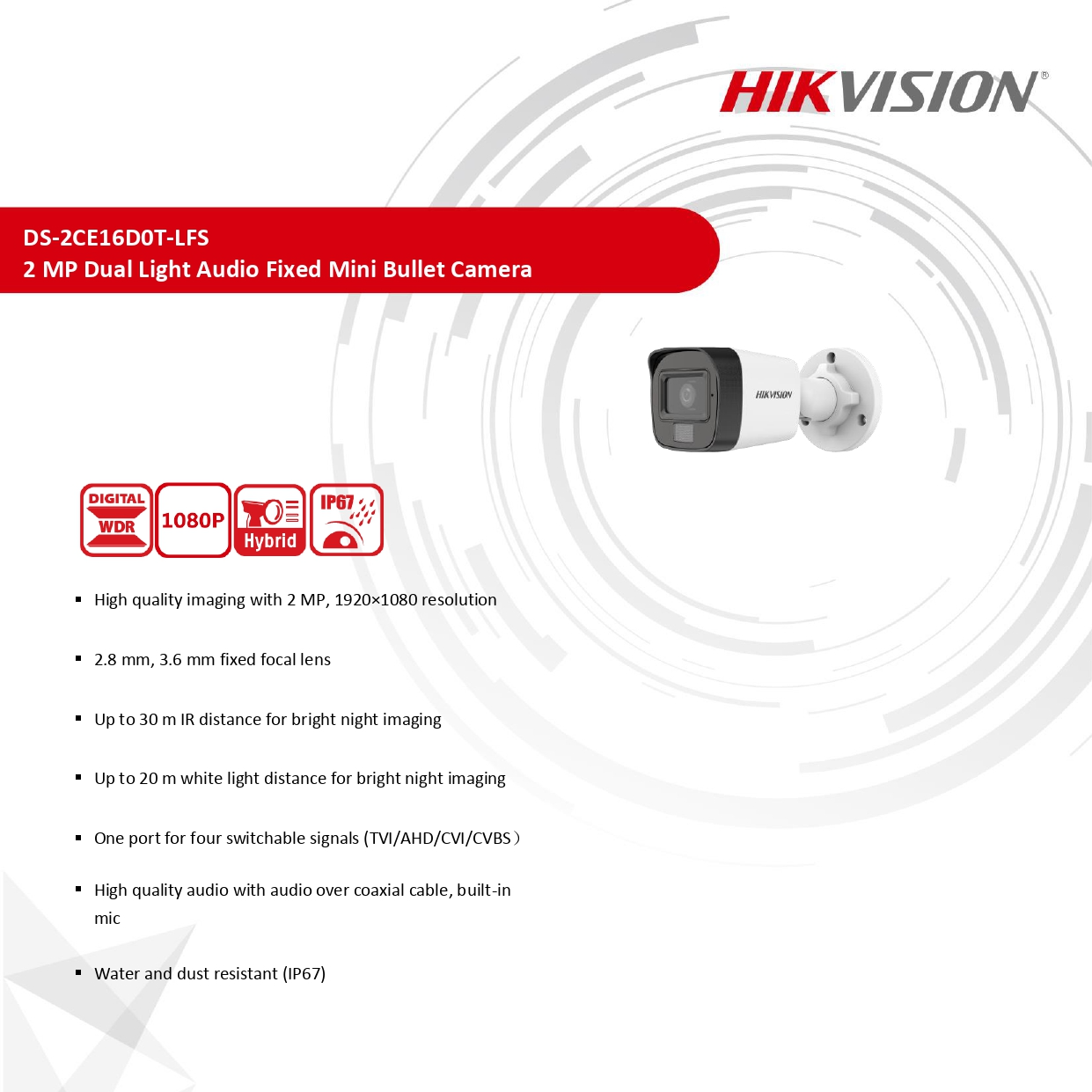 กล้องวงจรปิด 2MP Smart Hybrid Light Audio Fixed Mini Bullet 3
